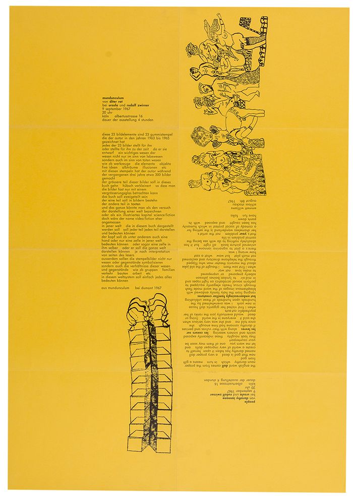 Dieter Roth and Dorothy Iannone. Offset poster for the joint exhibition “people” by Iannone and “mundunculum” by Roth, 1967